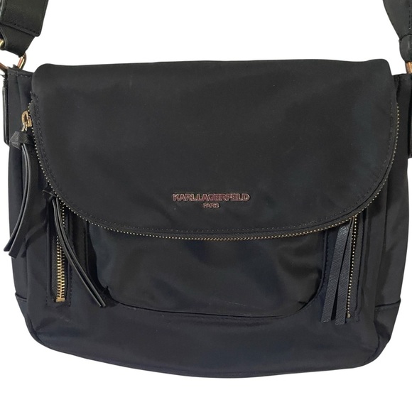 Karl Lagerfeld Paris Cara Black Nylon Crossbody Messenger Bag - Picture 5 of 8